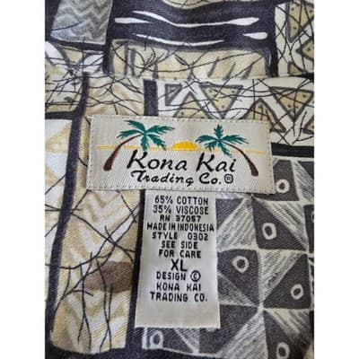 Kona Kai Trading Co Mens XL Geometric Tribal Print Button Down Shirt Tan Black - Thumbnail 3