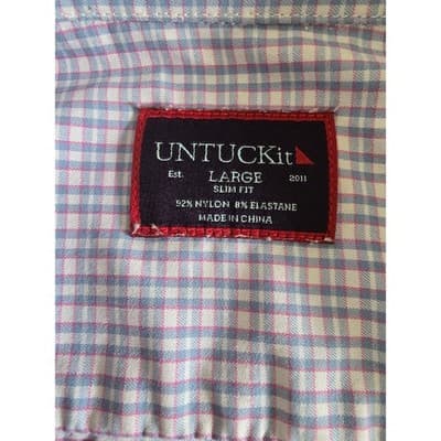 UNTUCKit Dalton Slim Fit Performance Shirt Mens Large Pink Blue Check 31101 - Thumbnail 3