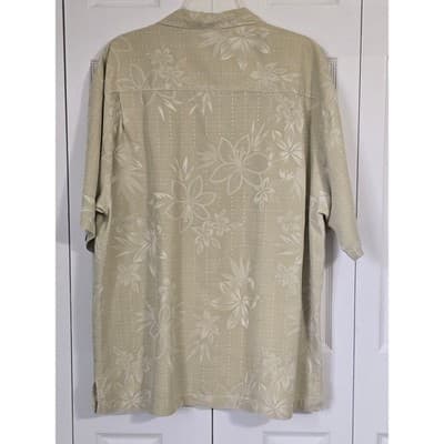 Tommy Bahama Mens Tan Floral Jacquard Silk Blend Short Sleeve Camp Shirt XL - Thumbnail 2