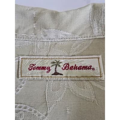 Tommy Bahama Mens Tan Floral Jacquard Silk Blend Short Sleeve Camp Shirt XL - Thumbnail 3