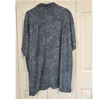 Batik Bay Mens 2XB Blue Dragon Print Rayon Short Sleeve Button Down Shirt - Thumbnail 2
