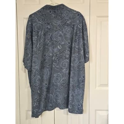 Batik Bay Mens 2XB Blue Dragon Print Rayon Short Sleeve Button Down Shirt - Thumbnail 8