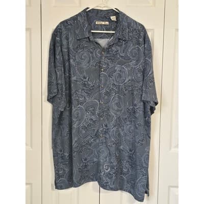 Batik Bay Mens 2XB Blue Dragon Print Rayon Short Sleeve Button Down Shirt - Thumbnail 9