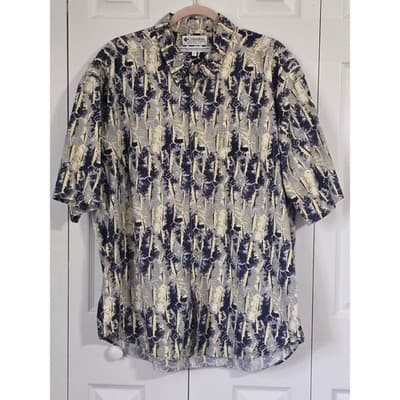 Columbia Sportswear Marlin Fish Print Shirt Mens XL Blue Yellow Cotton AM7604 - Thumbnail 10