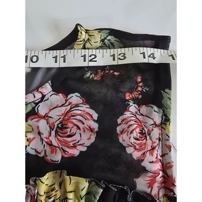 Bobbie Brooks Womens Floral Mesh Sleeveless Empire Waist Top Black Pink Large - Thumbnail 4