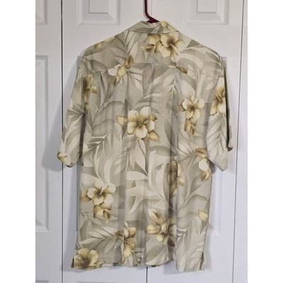 Tommy Bahama Mens 100% Silk Tropical Floral Camp Shirt Tan Beige Short Sleeve L - Thumbnail 9