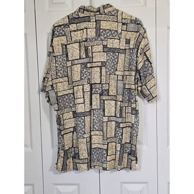 Kona Kai Trading Co Mens XL Geometric Tribal Print Button Down Shirt Tan Black - Thumbnail 2