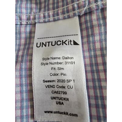 UNTUCKit Dalton Slim Fit Performance Shirt Mens Large Pink Blue Check 31101 - Thumbnail 4