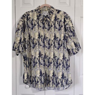 Columbia Sportswear Marlin Fish Print Shirt Mens XL Blue Yellow Cotton AM7604 - Image 1