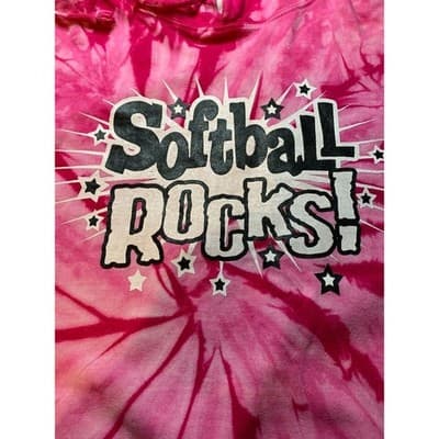 Tie Dye Clothing Co Pink Softball Rocks Graphic Hoodie Sweatshirt Medium - Image 1