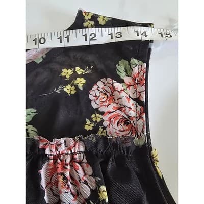 Bobbie Brooks Ladies Medium Black Floral Mesh Sleeveless Top Pink Yellow Rose - Thumbnail 4