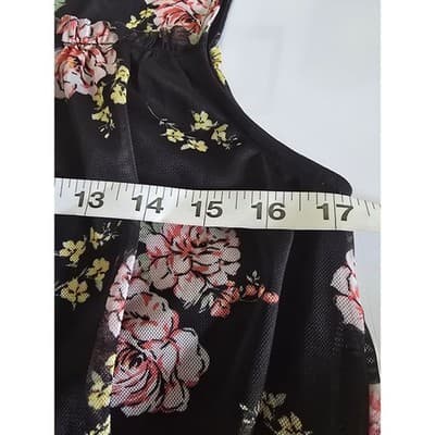 Bobbie Brooks Ladies Medium Black Floral Mesh Sleeveless Top Pink Yellow Rose - Thumbnail 5