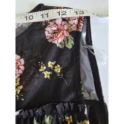 Bobbie Brooks Ladies Small Black Floral Mesh Sleeveless Blouse Pink Yellow Roses - Thumbnail 4