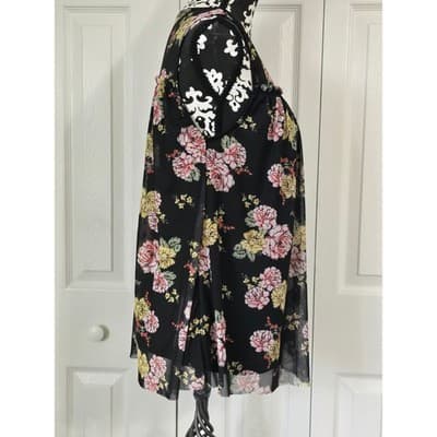 Bobbie Brooks Ladies Small Black Floral Mesh Sleeveless Blouse Pink Yellow Roses - Thumbnail 9