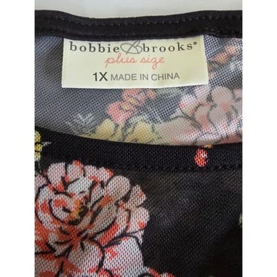 Bobbie Brooks Plus Size 1X Black Floral Mesh Sleeveless Tunic Top NWT - Thumbnail 3