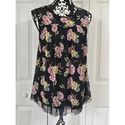 Bobbie Brooks Plus Size 1X Black Floral Mesh Sleeveless Tunic Top NWT - Thumbnail 12