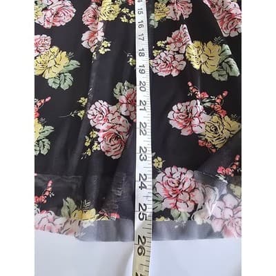 Bobbie Brooks Ladies Medium Black Floral Mesh Sleeveless Top Pink Yellow Rose - Thumbnail 6