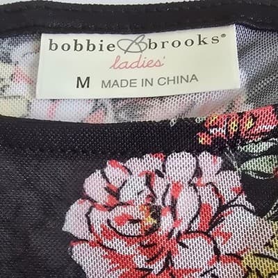 Bobbie Brooks Ladies Medium Black Floral Mesh Sleeveless Top Pink Yellow Rose - Thumbnail 3