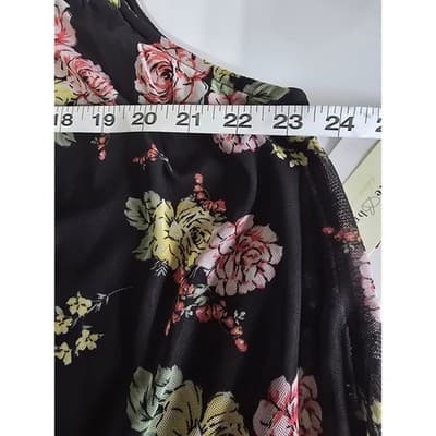 Bobbie Brooks Plus Size 3X Black Floral Mesh Sleeveless Blouse Lined Tank Top - Thumbnail 5