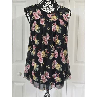 Bobbie Brooks Plus Size 3X Black Floral Mesh Sleeveless Blouse Lined Tank Top - Thumbnail 12