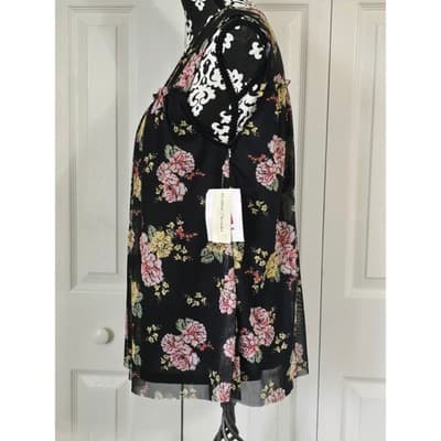Bobbie Brooks Plus Size 3X Black Floral Mesh Sleeveless Blouse Lined Tank Top - Thumbnail 11