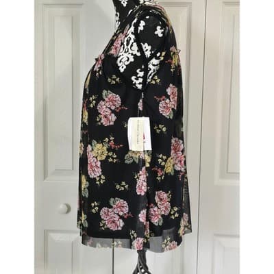 Bobbie Brooks Plus Size 1X Black Floral Mesh Sleeveless Tunic Top NWT - Thumbnail 11