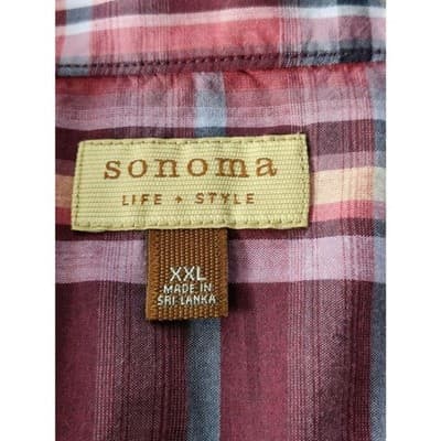 Sonoma Life + Style Plaid Men's Shirt Button Up Long Sleeve Burnt Red Size XXL - Thumbnail 4