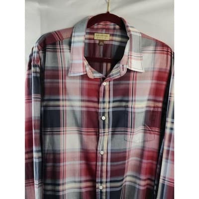 Sonoma Life + Style Plaid Men's Shirt Button Up Long Sleeve Burnt Red Size XXL - Thumbnail 3