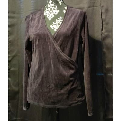 Alexandra Bartlett Intimates Womens Velvet Blouse Top V-Neck Long Sleeve Size L - Thumbnail 2