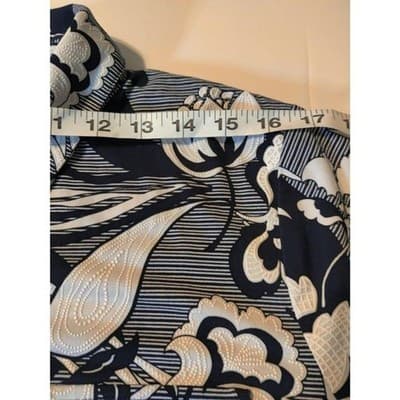 Lynn Ryan Womans Navy/white Floral Soft Long Sleeve Tie Cuffs Button Top Size L - Thumbnail 8