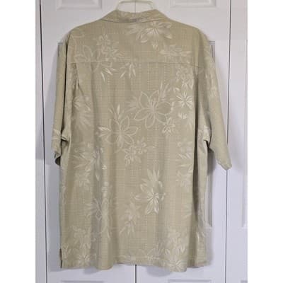 Tommy Bahama Mens Tan Floral Jacquard Silk Blend Short Sleeve Camp Shirt XL - Thumbnail 9