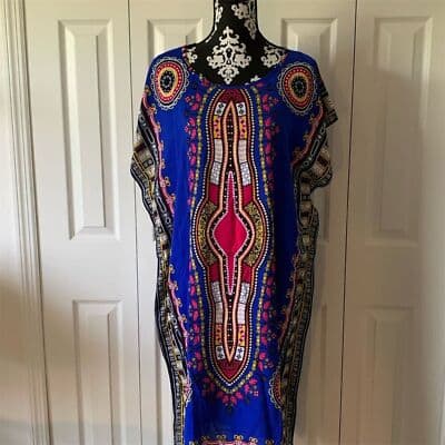 Women's African Dashiki Kaftan Maxi Dress Multicolor One Size - Image 1