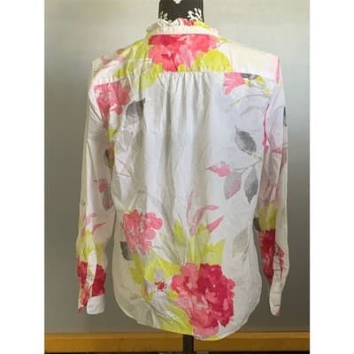 Talbots Watercolor Floral Ruffle Neck Popover Top Long Sleeve Multicolor LP - Thumbnail 2