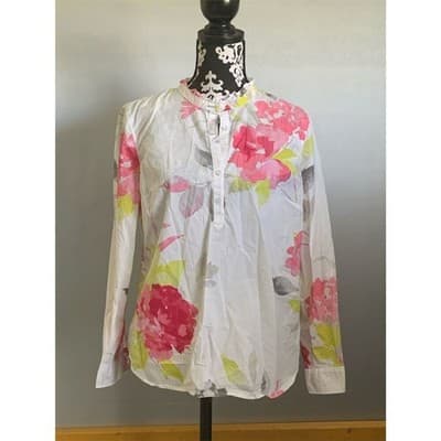 Talbots Watercolor Floral Ruffle Neck Popover Top Long Sleeve Multicolor LP - Image 1