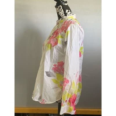 Talbots Watercolor Floral Ruffle Neck Popover Top Long Sleeve Multicolor LP - Thumbnail 11