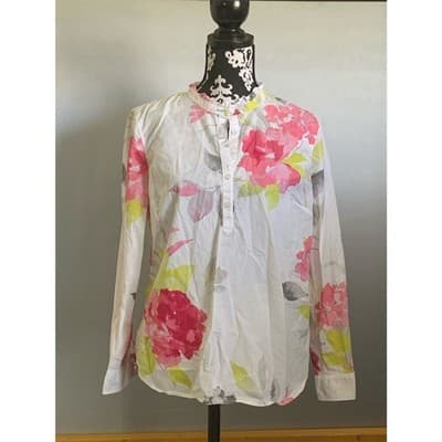 Talbots Watercolor Floral Ruffle Neck Popover Top Long Sleeve Multicolor LP - Thumbnail 4