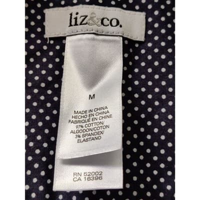 Liz & Co Polka Dot Three Quarter Inch Sleeve Navy White Size M - Thumbnail 3
