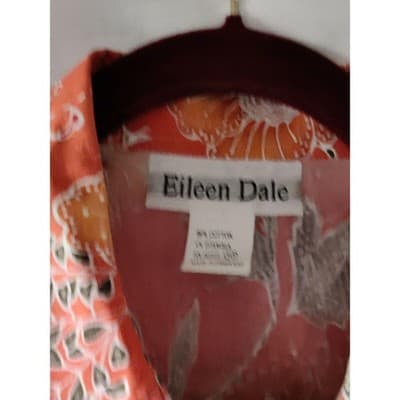 Eileen Dale Womens Floral Button Shirt 3/4 Sleeve Collared Orange Size 10 - Thumbnail 3