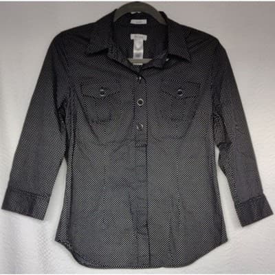 Liz & Co Polka Dot Three Quarter Inch Sleeve Navy White Size M - Image 1