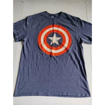 Marvel Comics Captain America Men's T-Shirt Shield Logo Navy Blue Size Large - Image 1