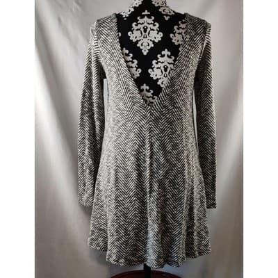 Sage Knit Womens Sweater Dress Long Sleeve Black/White Regtangle Striped Size M - Thumbnail 3