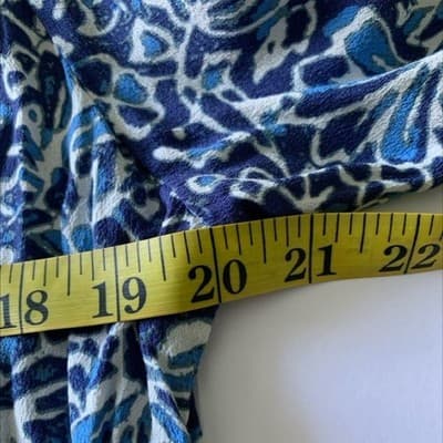 Well Worn Blue Floral Shirt Dress Womens Medium Long Sleeve Button Front Batik - Thumbnail 8