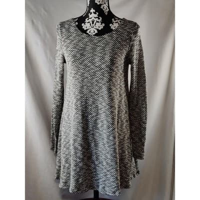 Sage Knit Womens Sweater Dress Long Sleeve Black/White Regtangle Striped Size M - Image 1
