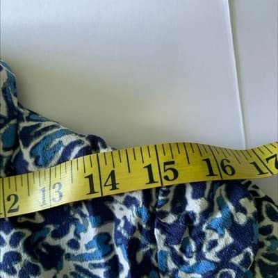 Well Worn Blue Floral Shirt Dress Womens Medium Long Sleeve Button Front Batik - Thumbnail 7