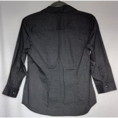 Liz & Co Polka Dot Three Quarter Inch Sleeve Navy White Size M - Thumbnail 2