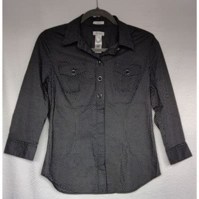 Liz & Co Polka Dot Three Quarter Inch Sleeve Navy White Size M - Thumbnail 4