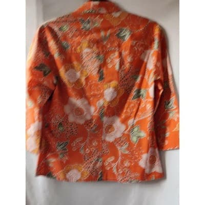 Eileen Dale Womens Floral Button Shirt 3/4 Sleeve Collared Orange Size 10 - Thumbnail 2