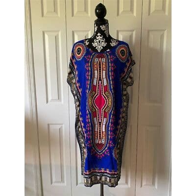 Women's African Dashiki Kaftan Maxi Dress Multicolor One Size - Thumbnail 2