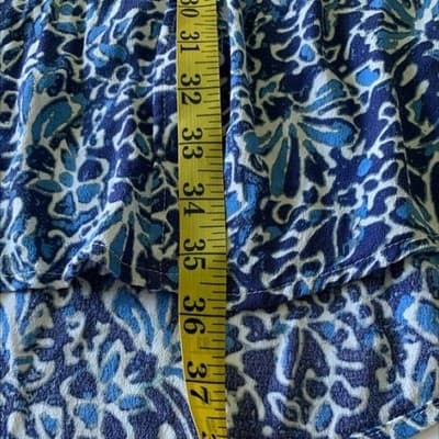 Well Worn Blue Floral Shirt Dress Womens Medium Long Sleeve Button Front Batik - Thumbnail 10