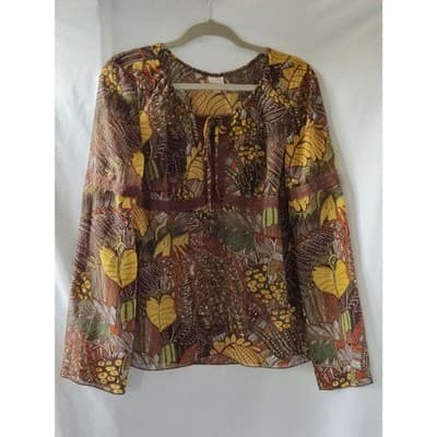 Xhilaration Floral Long Sleeve Scoop Neck Top Blouse Women Size Large - Image 1